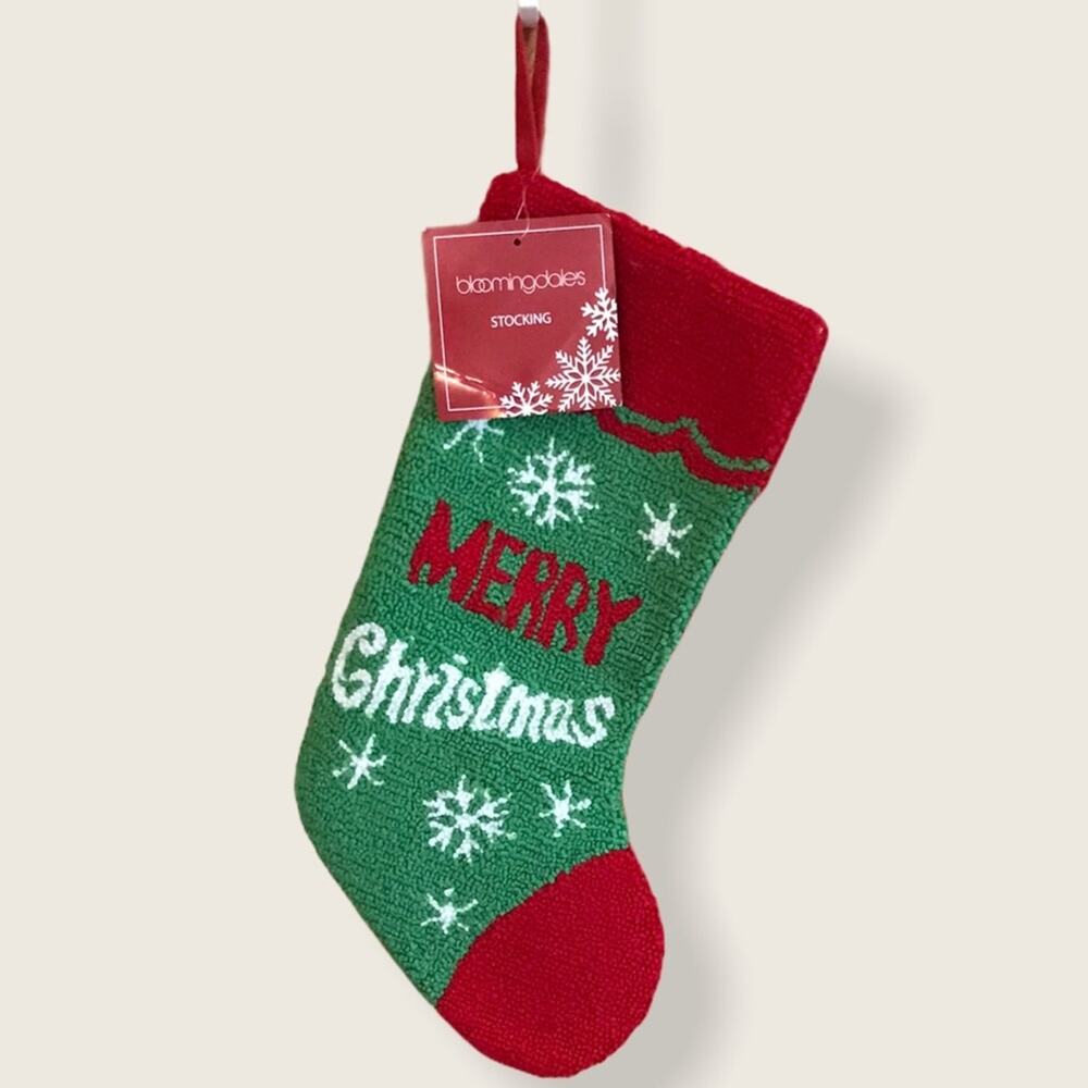 Bloomingdale's Boucle Christmas Stocking Red Green
